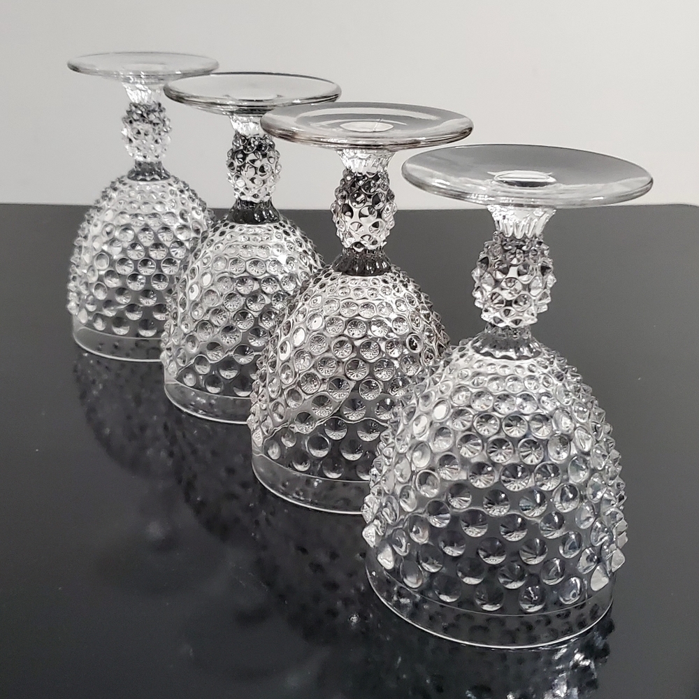 Vntg Duncan & Miller Glass (4) Hobnail Clear 10oz Goblets - Picture 5 of 16